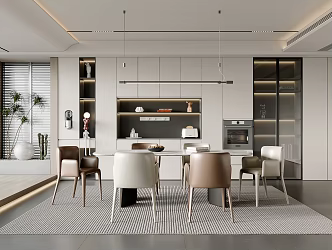 Home Restaurant Dining Table and Chair Wine Cabinet Bar Chandelier 3d model