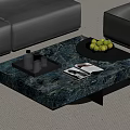 Modern Green Blue Marble Coffee Table With Glass Cups Magazine And Fruit Tray