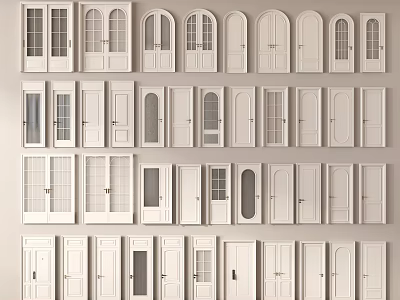 Various White Door Designs Featuring Arch Shapes And Glass Panels 3d model