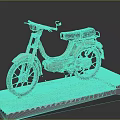 Classic Vintage Beige Leading Motorcycle With Black Seat On Gray Yellow Striped Platform
