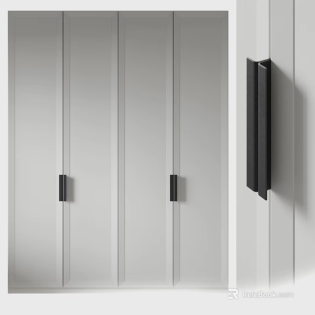 Modern Minimalist Wardrobe With Sleek White Panel Doors And Black Handles 3d model 