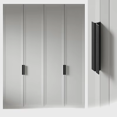 Modern Minimalist Wardrobe With Sleek White Panel Doors And Black Handles 3d model