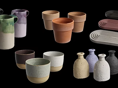Stylish Kitchen Ceramic Collection Featuring Mugs Pots Vases And Bowls 3d model