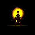 Stylish Woman Silhouette Walking With Bag Against Yellow Circular Glow And Sparkles