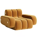 Modern Modular Single Sofa in Orange Blue Gray with Rounded Lines and Metal Button Details