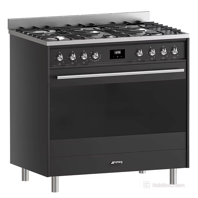 Black Kitchen Appliance With Gas Stove Oven Control Knobs And Digital 3d model 