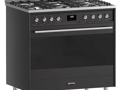 Black Kitchen Appliance With Gas Stove Oven Control Knobs And Digital 3d model