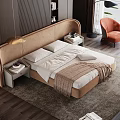 Modern Double Bed With Upholstered Headboard Bedside Tables And Throw Blanket 3d model