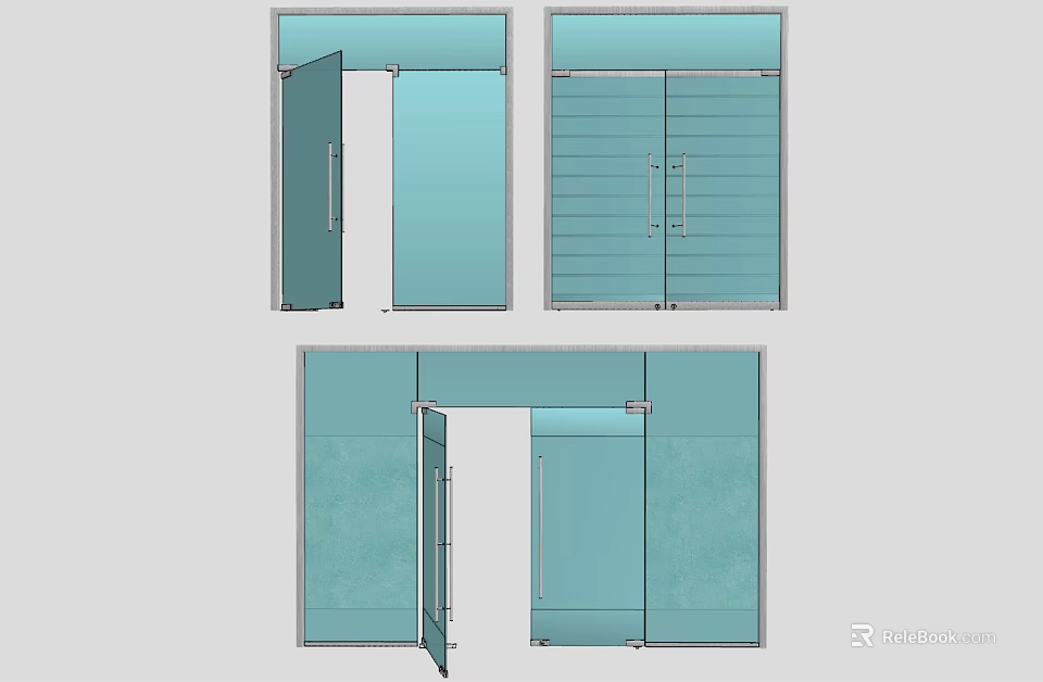 Different Types of Door Design Illustrations With Open and Closed Views 3d model 