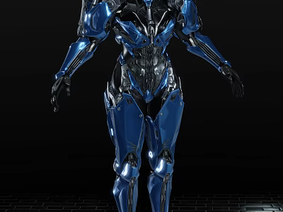 Futuristic Smart Machine With Blue Metallic Armor And Advanced Mechanical Structure 3d model