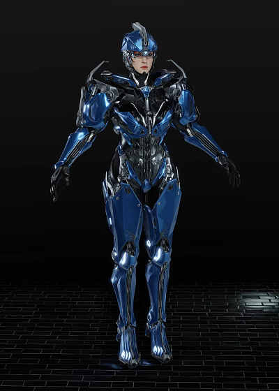 Futuristic Smart Machine With Blue Metallic Armor And Advanced Mechanical Structure 3d model