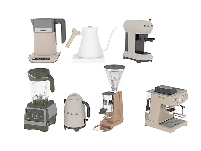 Modern Kitchen Appliances Collection Featuring Coffee Makers Blenders And Kettles 3d model