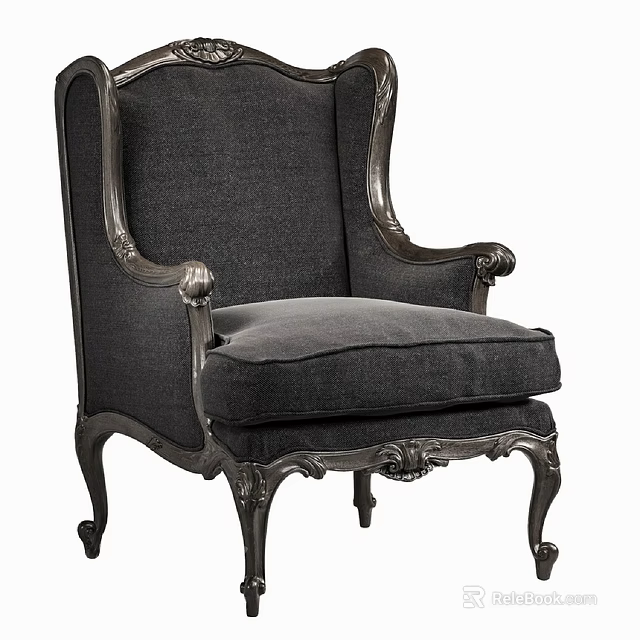 Dark Upholstered Armchair Featuring Carved Wooden Frame Ornate Legs And Classic Style 3d model 