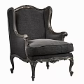 Dark Upholstered Armchair Featuring Carved Wooden Frame Ornate Legs And Classic Style
