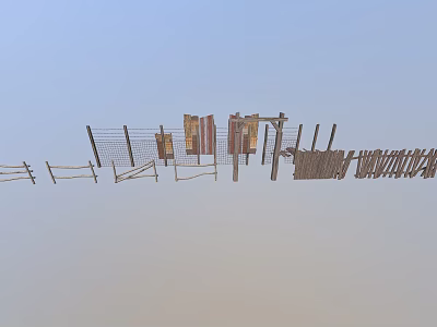 Wooden Fence Panels Metal Posts and Assorted Fence Components with Various Structures 3d model