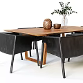Wooden Dining Table Set With Black Chairs And Tabletop Greenery Decor Items