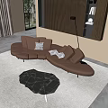 Curved Brown Leather Sectional Sofa With Grey Cushions Glass Coffee Table In Modern Living Room