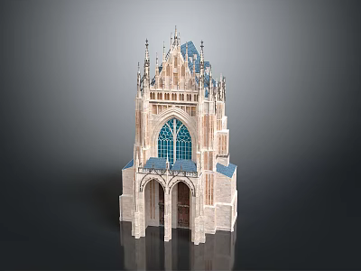 Gothic Style Stone Building With Spires Stained Glass Windows And Arched Doorways 3d model