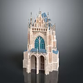Gothic Style Stone Building With Spires Stained Glass Windows And Arched Doorways