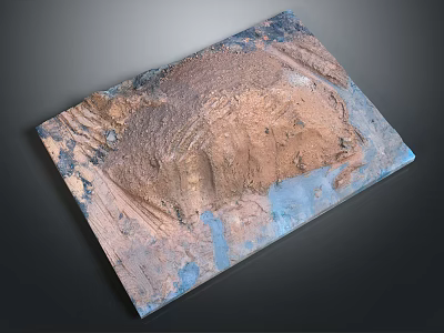 Natural Square Panel With Earthy Brown Texture And Blue Accent Areas On Dark Surface 3d model