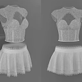 White Lace Corset Top and Ruffle Skirt Set with Short Sleeves