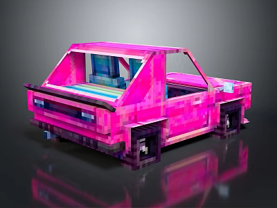 Pink Pixel Art Style Entertainment Electronics Toy Truck With Retro Design 3d model