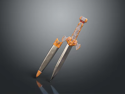 Twin Sword Weapon With Ornate Hilt And Metallic Blades In Fantasy Style 3d model