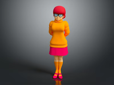 3D Model Character With Red Hair Glasses Orange Sweater And Pink Skirt 3d model