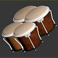 Orange Musical Drums Set of Three with Wooden Shell Metal Rims and Light Colored Heads