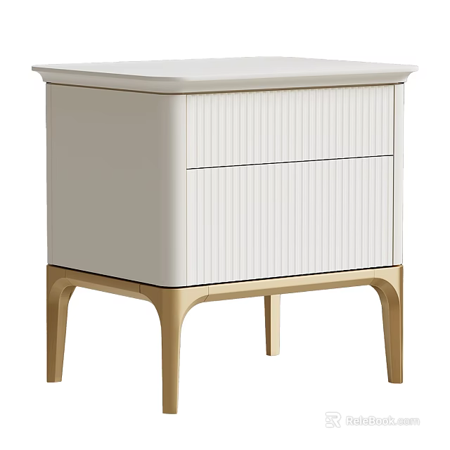 Modern White Bedside Table With Drawers And Wooden Legs Design 3d model 