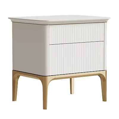 Modern White Bedside Table With Drawers And Wooden Legs Design 3d model
