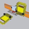 Industrial Metal Processing Equipment With Yellow Frame Orange Base And Mechanical Workbench 3d model