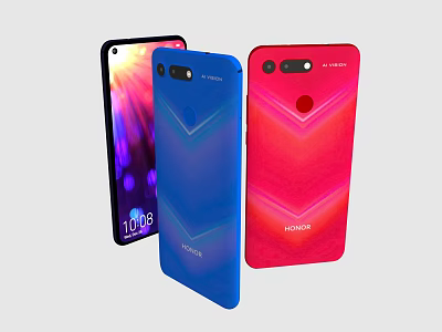 HONOR Smartphones With Blue Red Color V Shaped Back Design And Front 3d model