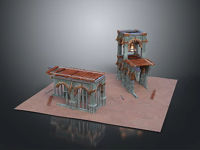 Detailed Architectural Models With Arched Windows Wooden Roofs And Multi Level Structures 3d model