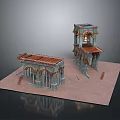 Detailed Architectural Models With Arched Windows Wooden Roofs And Multi Level Structures