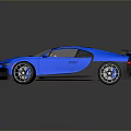 Luxury Blue Bugatti Supercar With Black Roof Orange Interior And Large Rear Spoiler