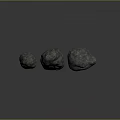 Three Gray Natural Stones with Rough Surfaces and Various Shapes on Reflective Base