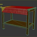 Wooden Two Tier Side Table With Patterned Tablecloth And Lower Shelf