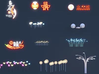 Colorful Neon Sign Decorations With Various Shapes And Decorative Light Designs 3d model