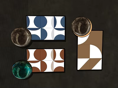 Modern Geometric Wall Art With Blue Brown White Abstract Patterns And Decorative Elements 3d model