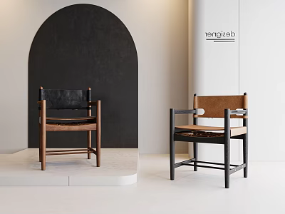 Modern Minimalist Dining Chairs With Black Brown Leather Seats Backs And Wooden Frames 3d model
