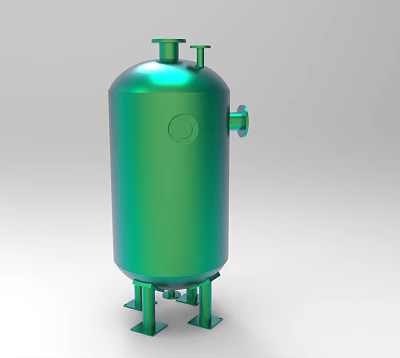 Green Cylindrical Industrial Equipment With Top Inlets Side Port And Base Supports 3d model