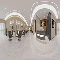 Modern Hair Salon Interior With Black Chairs Mirrors And Marble Floor