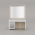 Modern White Dressing Table with Lighted Mirror Drawers and Rattan Accents