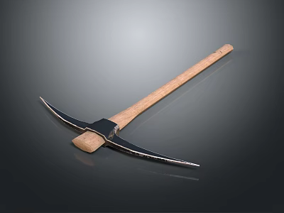 Durable Hardware Tool Pickaxe With Wooden Handle And Metal Head For Construction Work 3d model