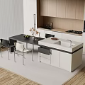 Modern Kitchen Island Bar Counter With Wooden Cabinets White Countertop And Chairs