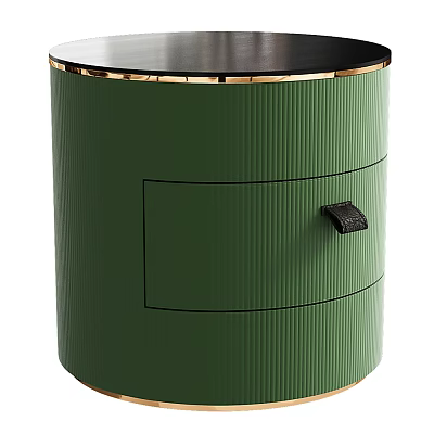 Modern Green Nightstand With Vertical Striped Design Gold Trimmed Top And Black Drawer Handle 3d model