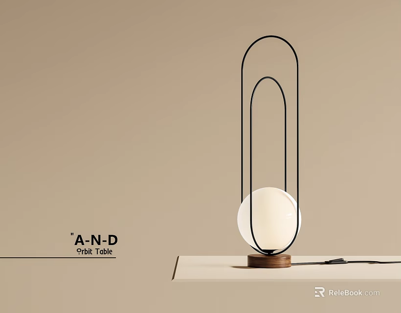 Modern Table Lamp With Black Metal Frame And Wooden Base White Globe 3d model 