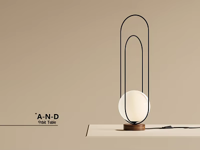 Modern Table Lamp With Black Metal Frame And Wooden Base White Globe 3d model