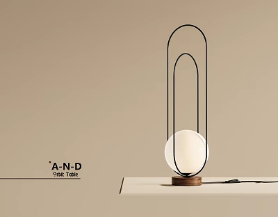 Modern Table Lamp With Black Metal Frame And Wooden Base White Globe 3d model